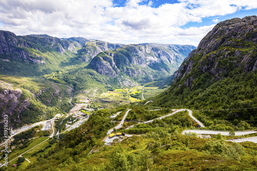 The dramatic mountain road down to Lysebotn in Lysefjorden photo