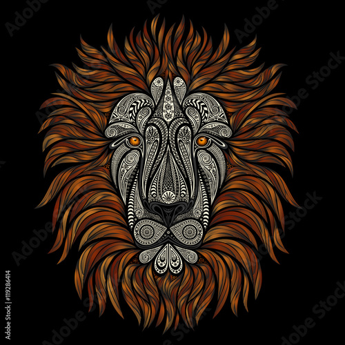 Fototapeta Naklejka Na Ścianę i Meble -  Vector lion patterns with a red mane on a black background