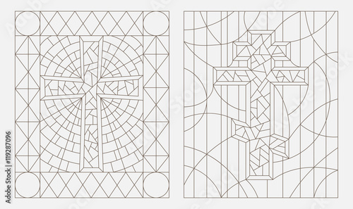 Set contour illustrations with Christian cross