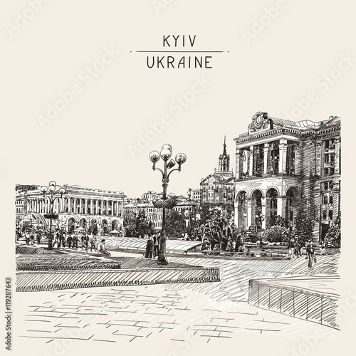 sketch digital drawing of Khreshchatyk the main street of the Uk