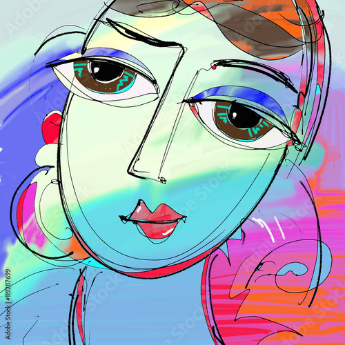 beautiful women digital painting, abstract portrait of girl with