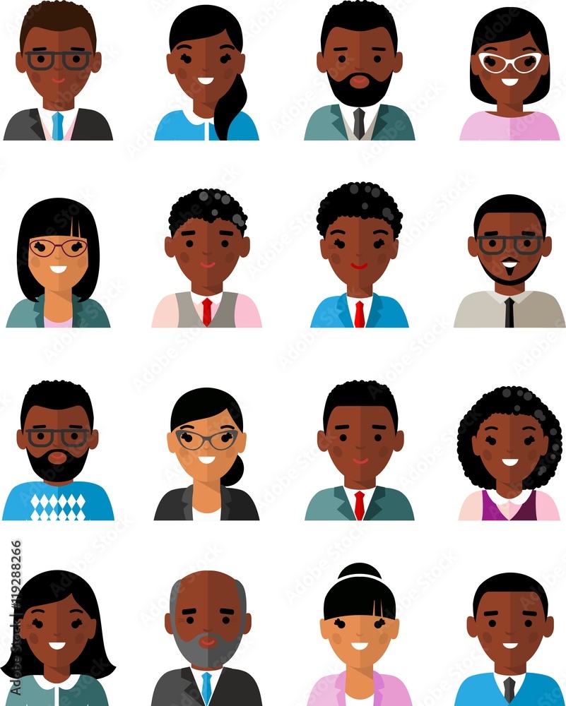 Set of business avatar african american peoples in flat style Set of business avatar african american peoples in flat style