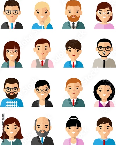 Set of business avatar european peoples in flat style