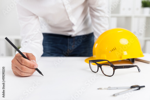 Engineer making blueprint