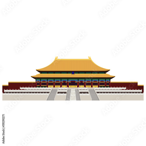Forbidden City. Gate of Heavenly Peace. Tiananmen Square. Beijing. Trendy illustration, Flat art style.
