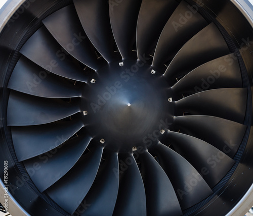 Detail of a modern jet engine.