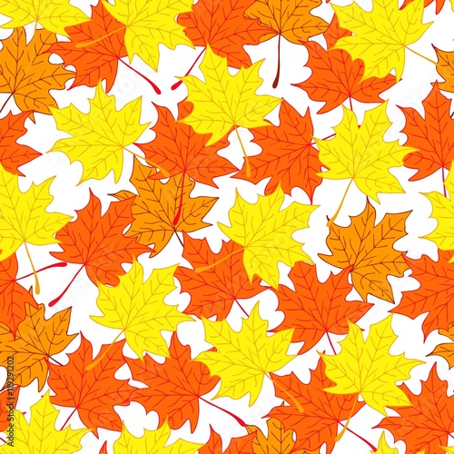 Maple leaves. Autumn and bright background. Endless and seamless pattern.