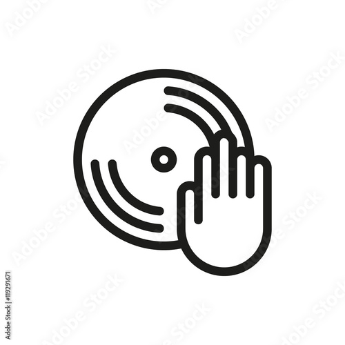Disc with dj hand icon on white background