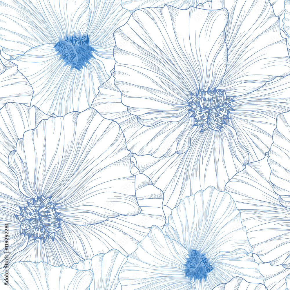 Obraz premium Floral seamless pattern. Flower background. Floral tile ornamental texture with flowers. Spring flourish garden