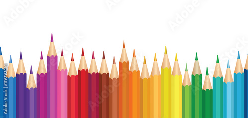 Crayon background. Colorful pencil seamless horizontal border pattern.