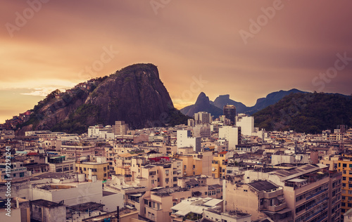 Buildings and rooftops of Rio De Janeiro in sunset light