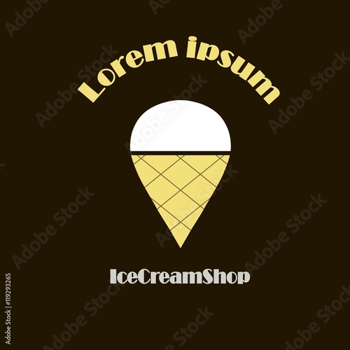Yellow and white Ice Cream Shop logo, Lorem ipsum on black, vector illustration