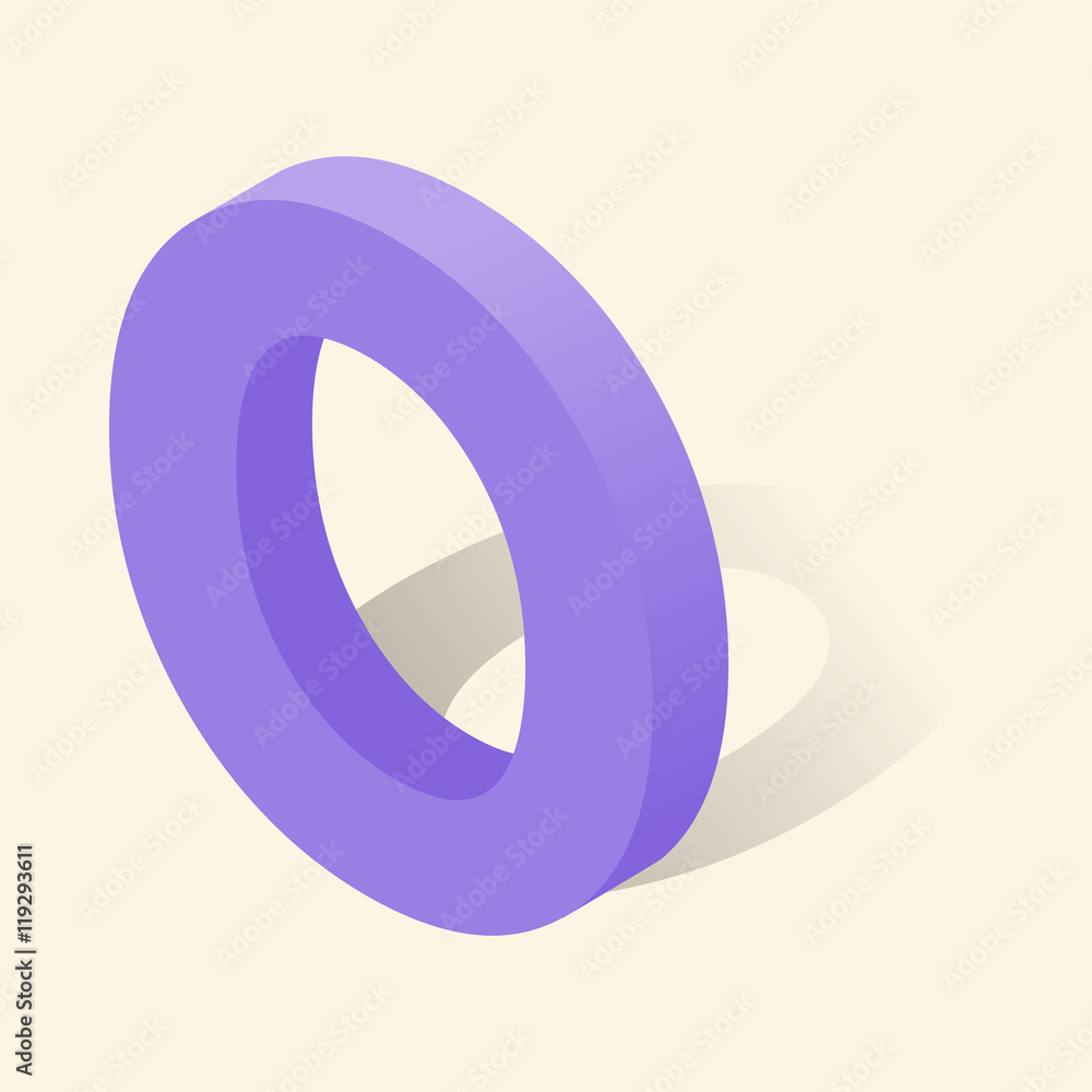 O letter in isometric 3d style with shadow. Violet O letter vector illustration O letter in isometric 3d style with shadow. Violet O letter vector illustration