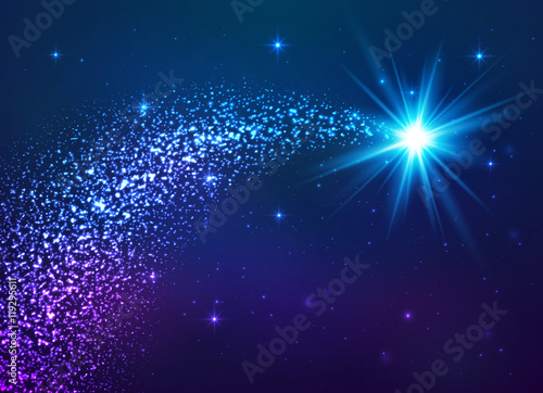 Blue shining star with dust tail