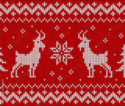 Red knit with goat, seamless pattern tile