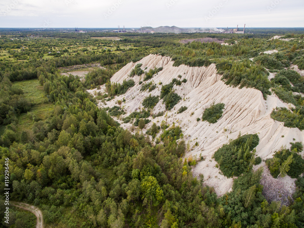 Aerial view of sand mound on the shales extraction  excavations in Saint-Petersburg region, Russia