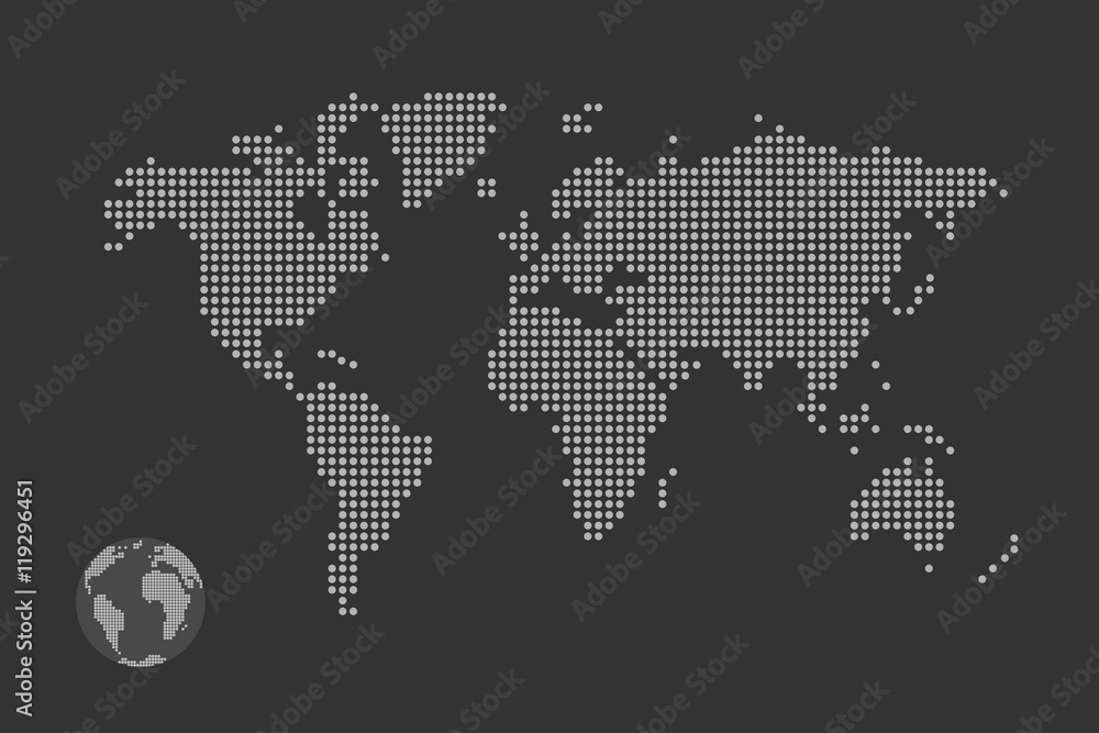 Simplified computer generated world map in black and white dots, Simplified computer generated world map in black and white dots,