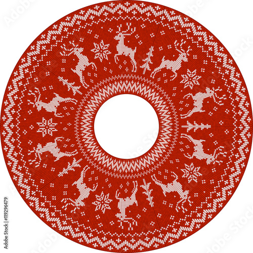 Red knitted deers vector circle pattern