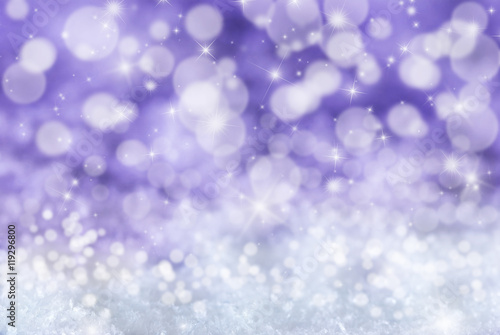 Purple Christmas Background With Snow, Stars And Bokeh