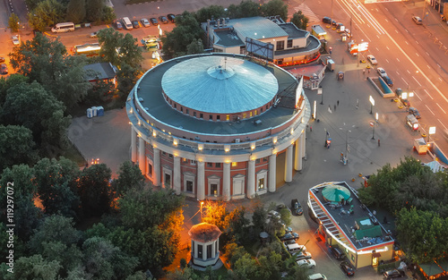 Top view of the vestibule of the Moscow metro in the city at night