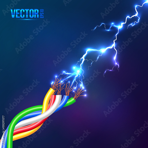 Electric lightning flash to colored cables