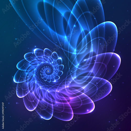 Blue abstract vector fractal cosmic spiral