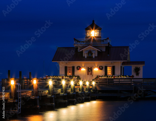 Manteo Marshes Light Lighthouse at night blue hour