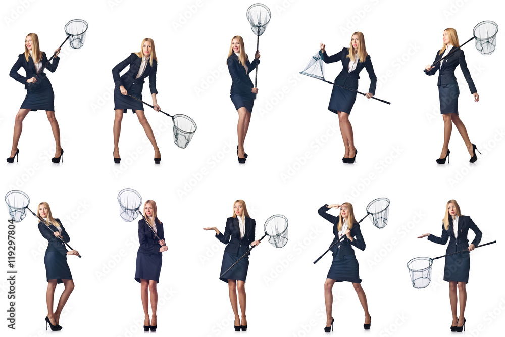 Fototapeta premium Woman with net isolated on white