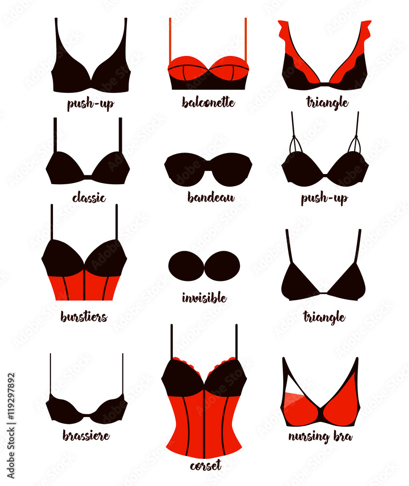 Vetor de Big set of bras , sexy underwear . Vector illustration do Stock
