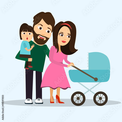 People . Most young family , kids and parents happy , vector illustration