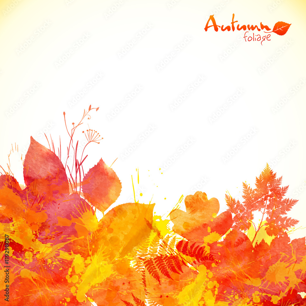 Watercolor painted autumn leaves vector background Stock Vector | Adobe ...