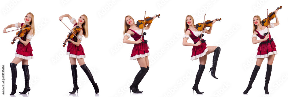 Bavarian girl playing the violin isolated on white Bavarian girl playing the violin isolated on white