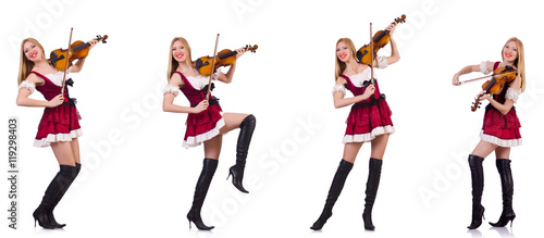 Bavarian girl playing the violin isolated on white