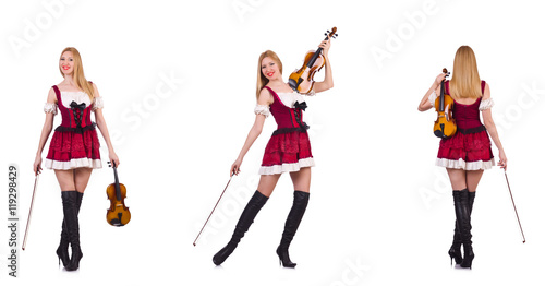 Bavarian girl playing the violin isolated on white