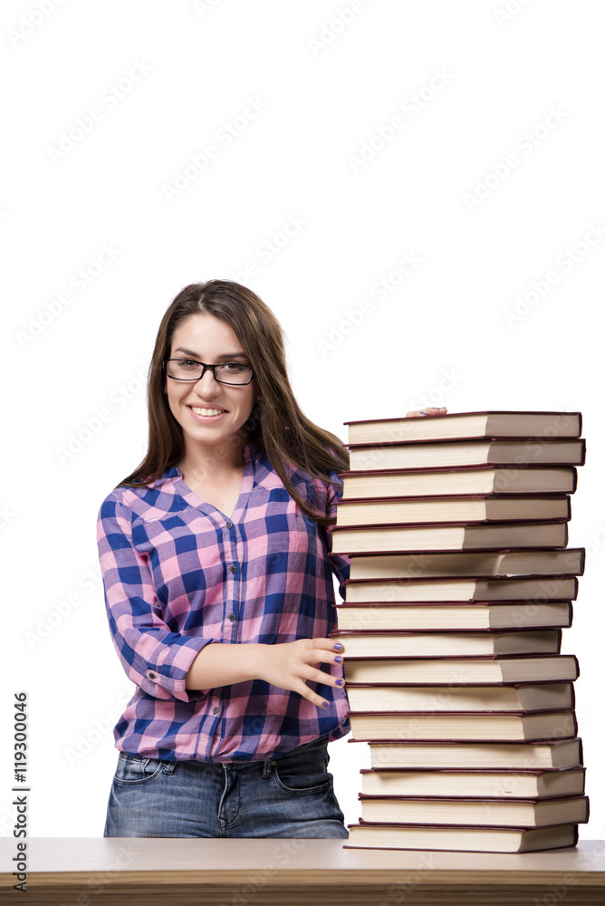Young student preparing to the college exams isolated on white Young student preparing to the college exams isolated on white