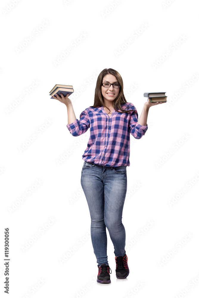 Young student preparing to the college exams isolated on white Young student preparing to the college exams isolated on white