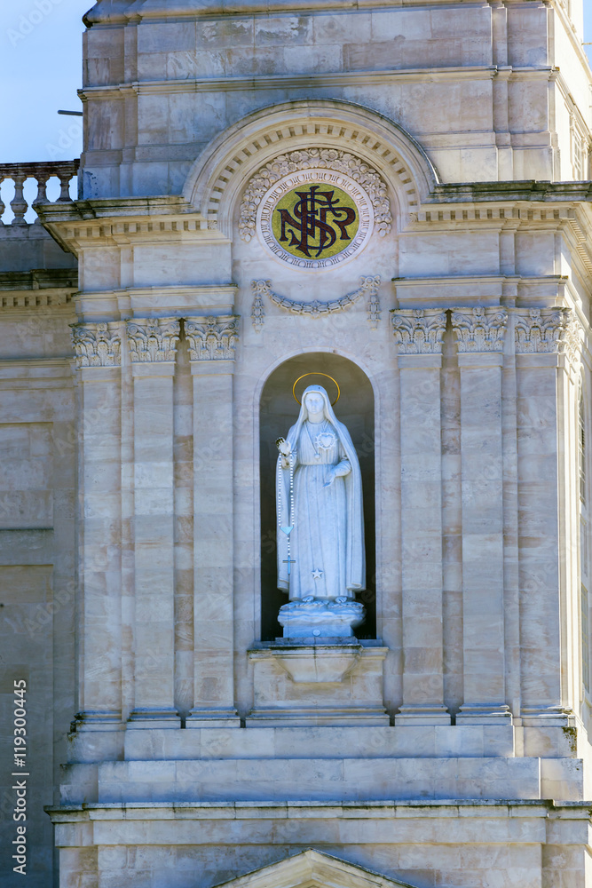White Mary Statue Basilica of Lady of Rosary Fatima Portugal