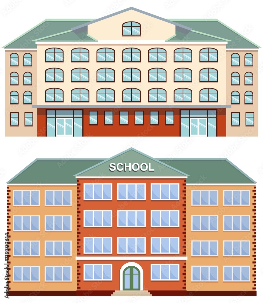 Vector set of school buildings on white background. Vector set of school buildings on white background.