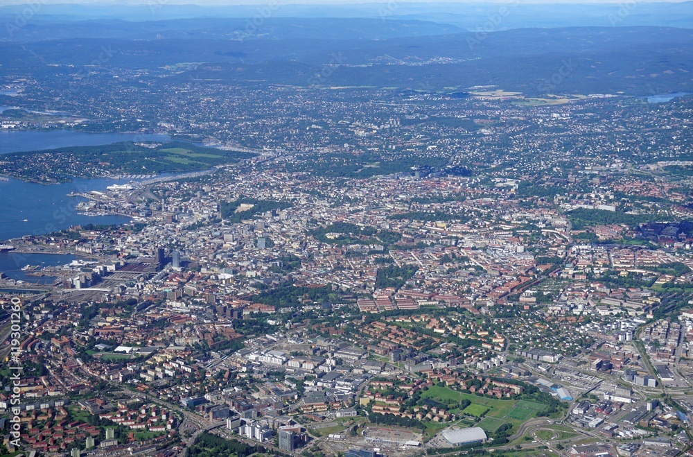 Aerial view of the Oslo area in Norway