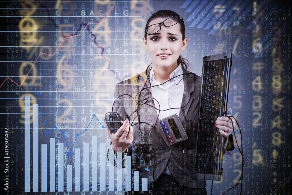 Businesswoman in business concept with chart Businesswoman in business concept with chart