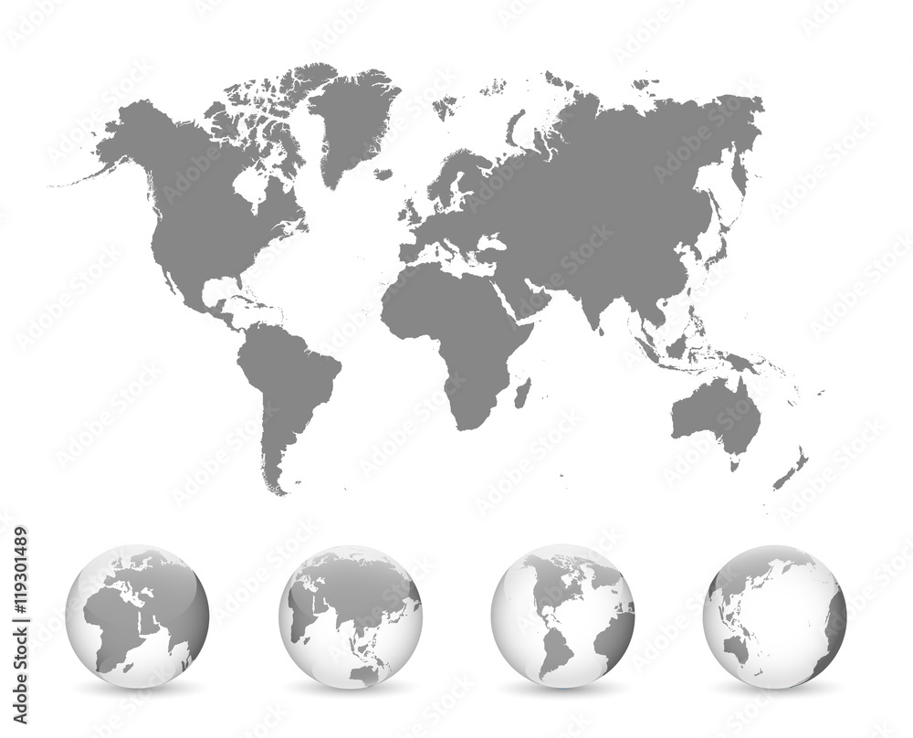 World Map and Globe Detail Vector Illustration, EPS 10
