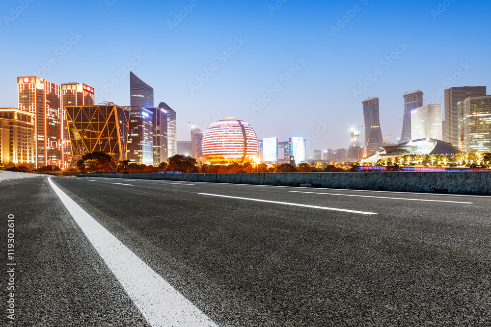 new asphalt road and the beautiful Cityscape in hangzhou