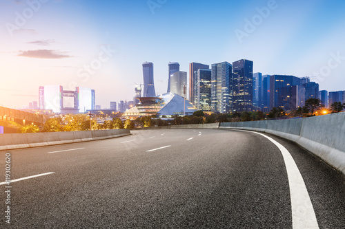 new asphalt road and the beautiful Cityscape in hangzhou