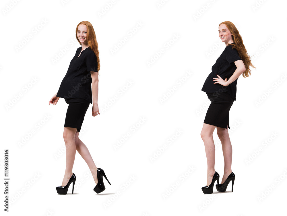 Pregnant woman in composite image isolated on white Pregnant woman in composite image isolated on white