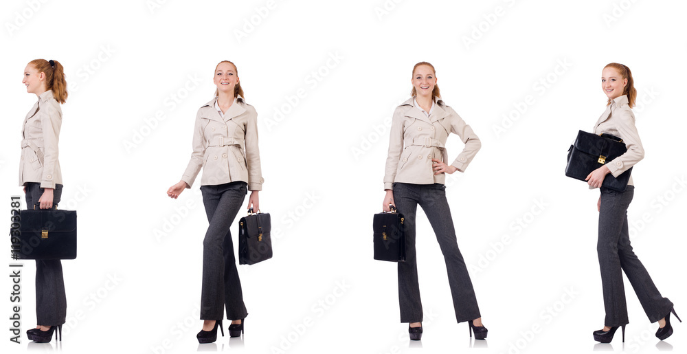 Obraz premium Businesswoman with briefcase isolated on white