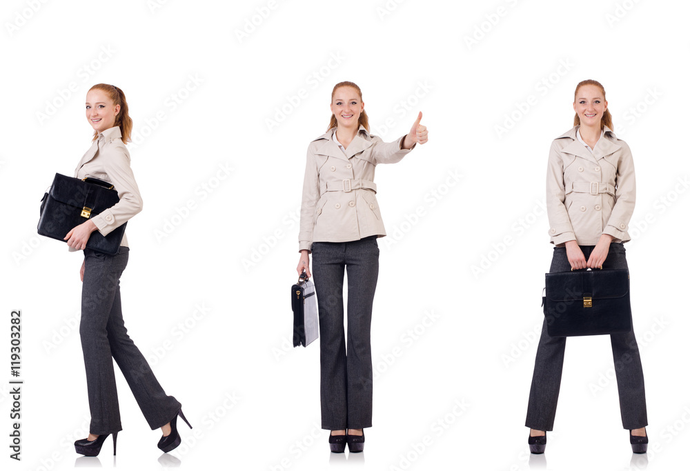 Businesswoman with briefcase isolated on white Businesswoman with briefcase isolated on white