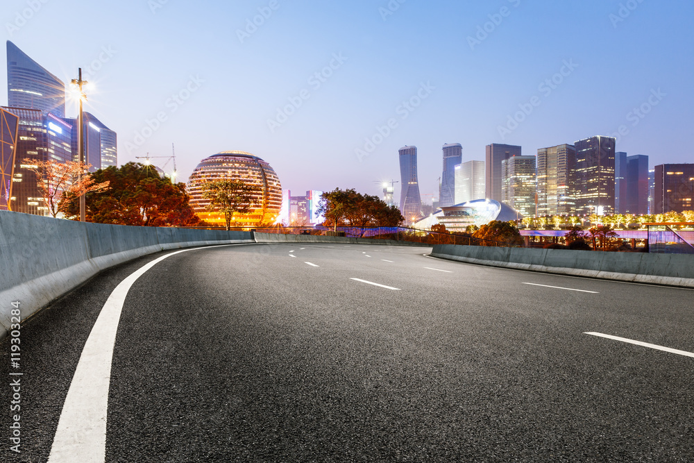 new asphalt road and the beautiful Cityscape in hangzhou