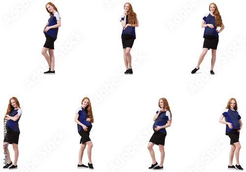 Pregnant woman in composite image isolated on white