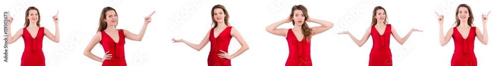 Young woman in red dress isolated on white Young woman in red dress isolated on white