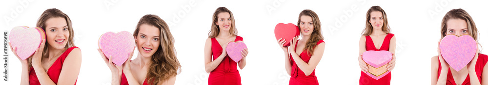 Pretty girl holding gift box isolated on white Pretty girl holding gift box isolated on white